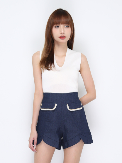 High Waist Fake Front Pocket Short Pant 20287