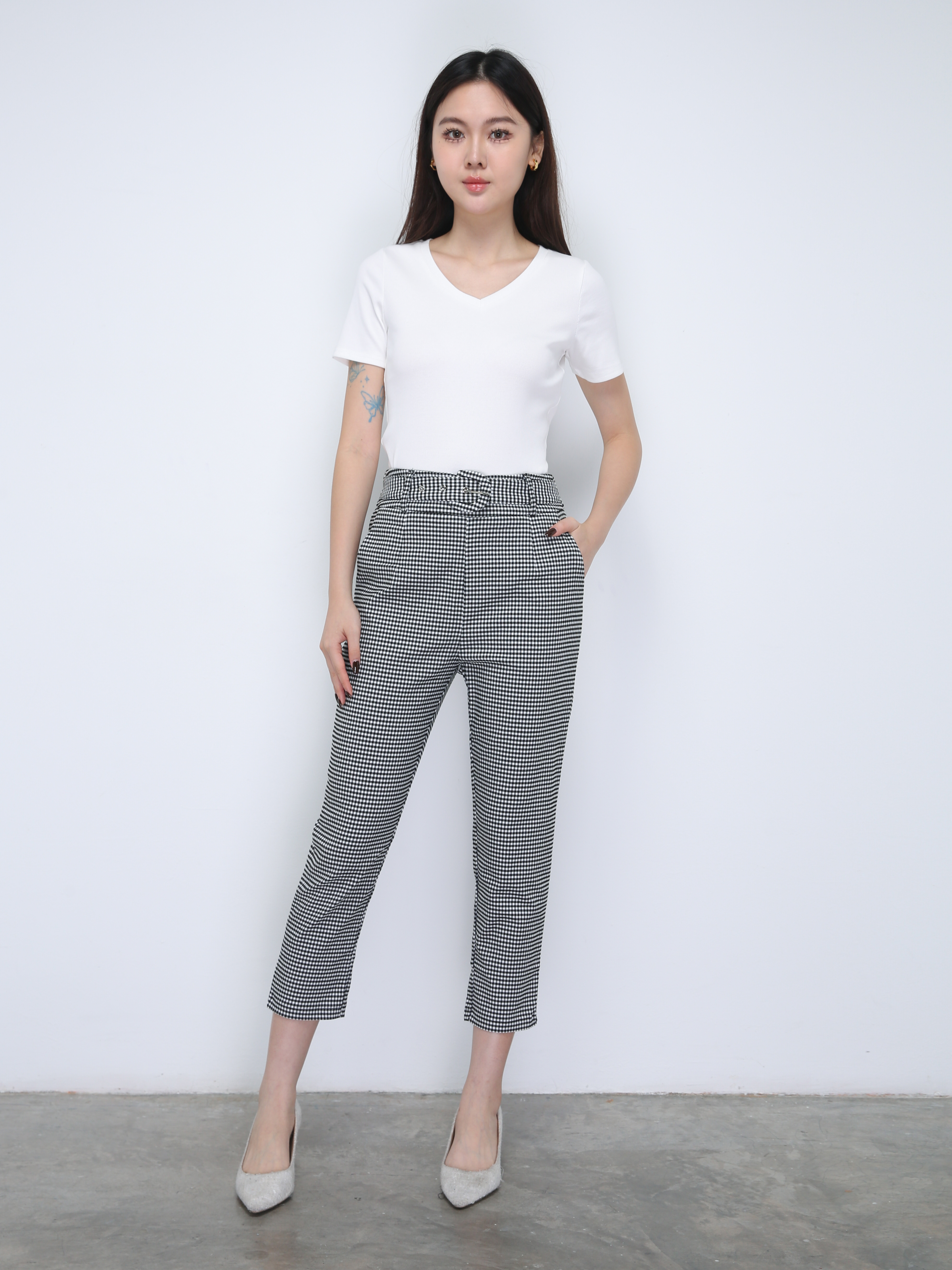 V Neck Short Sleeve Plain Top 21848