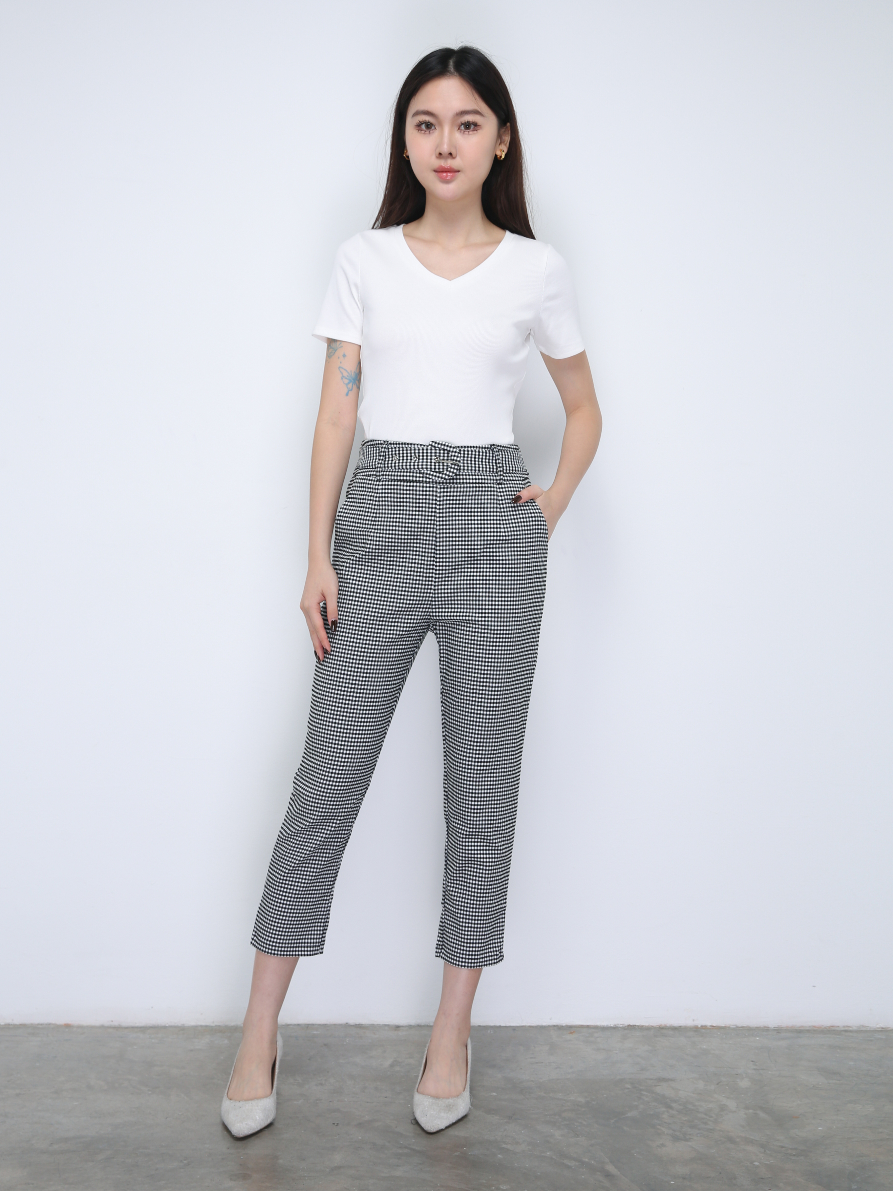 V Neck Short Sleeve Plain Top 21848