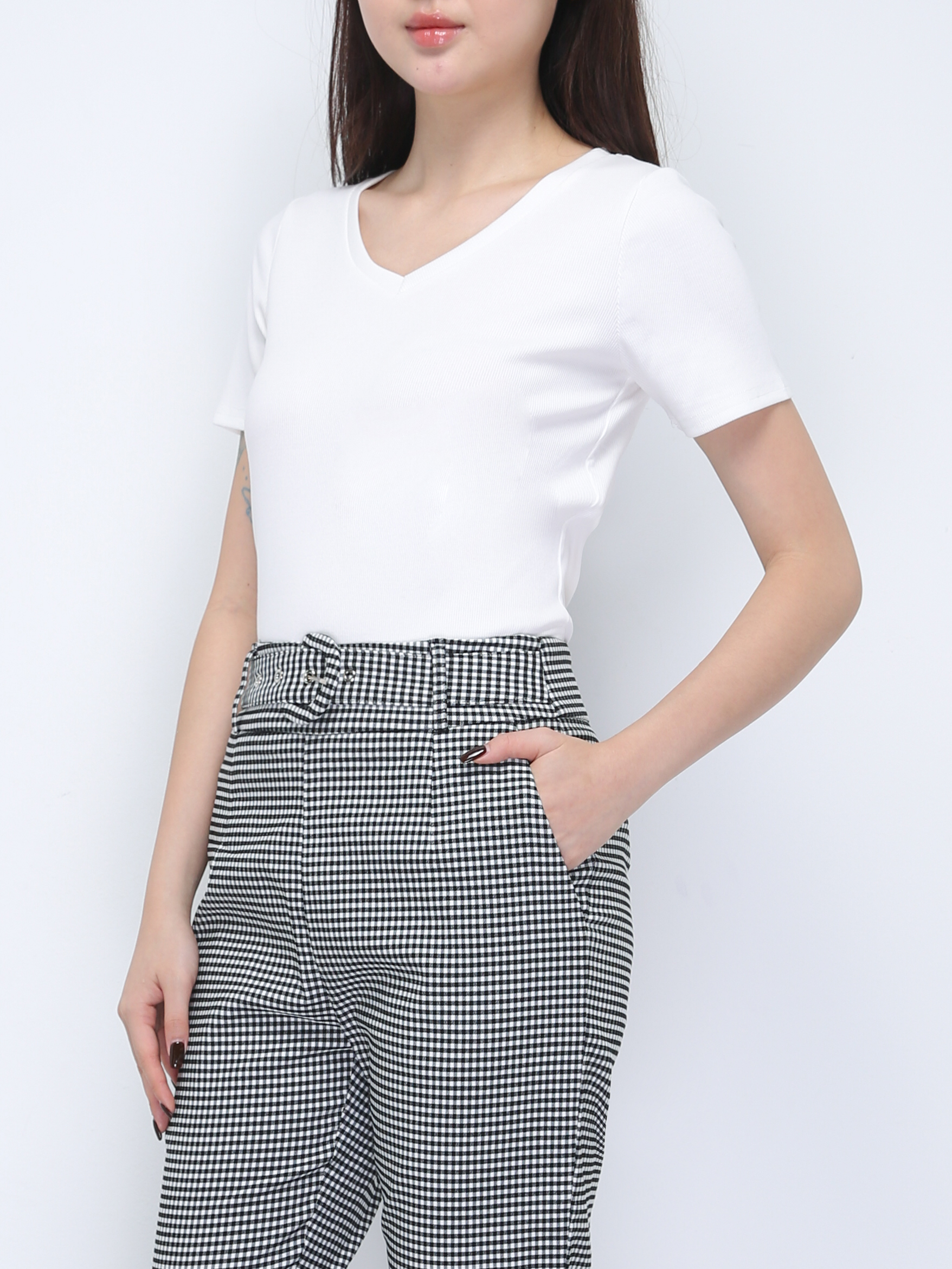 V Neck Short Sleeve Plain Top 21848