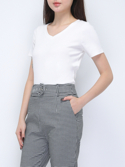 V Neck Short Sleeve Plain Top 21848