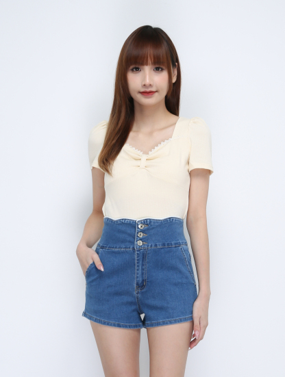 Ribbon Pleated With Lace Top 21560