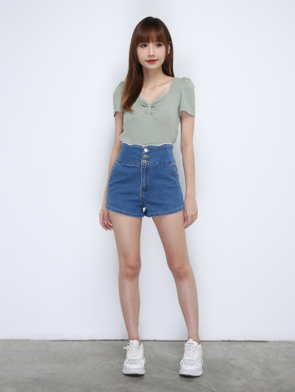 Ribbon Pleated With Lace Top 21560