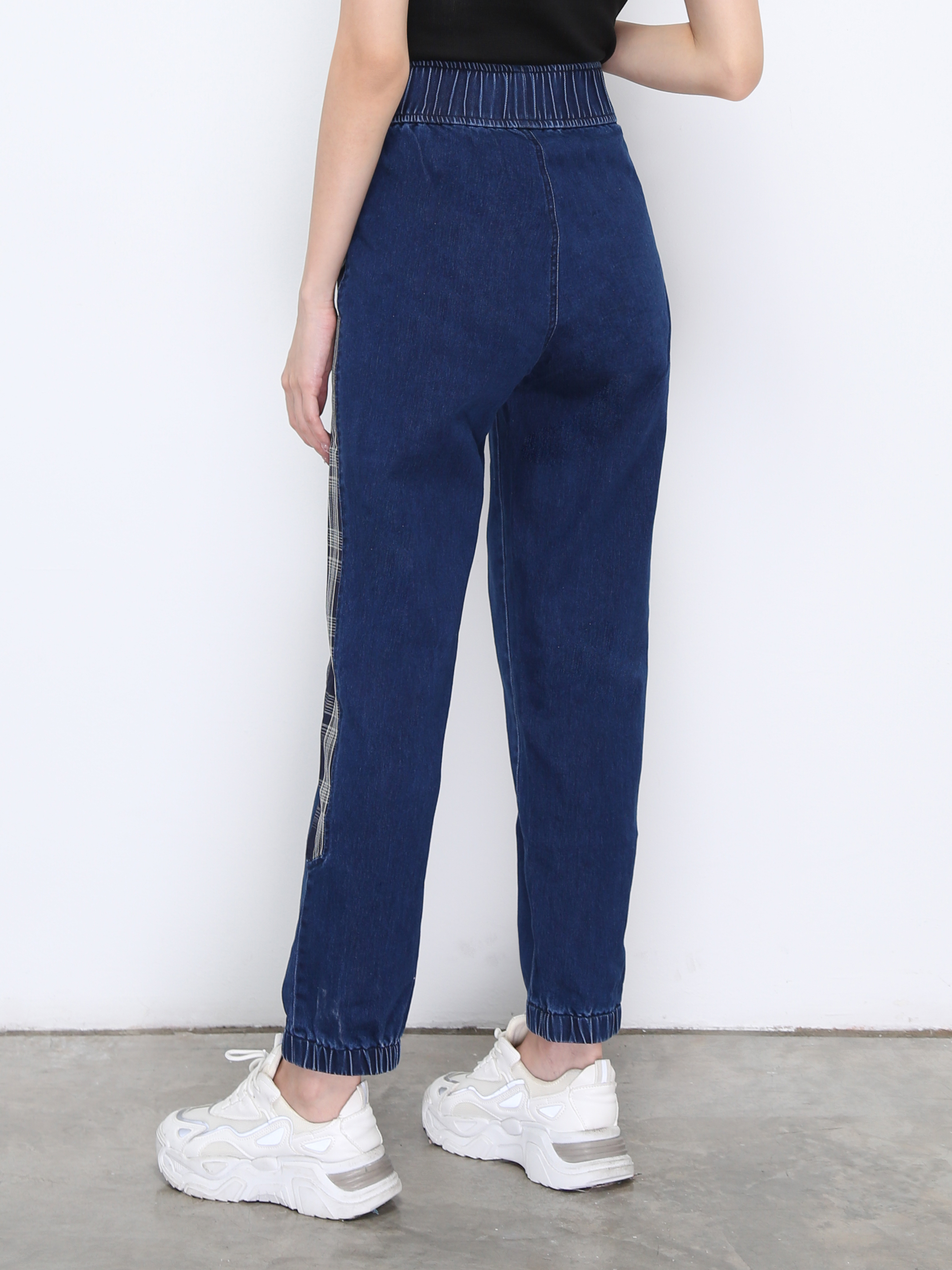 Waist Strechable Checker Denim Long Pant 20228