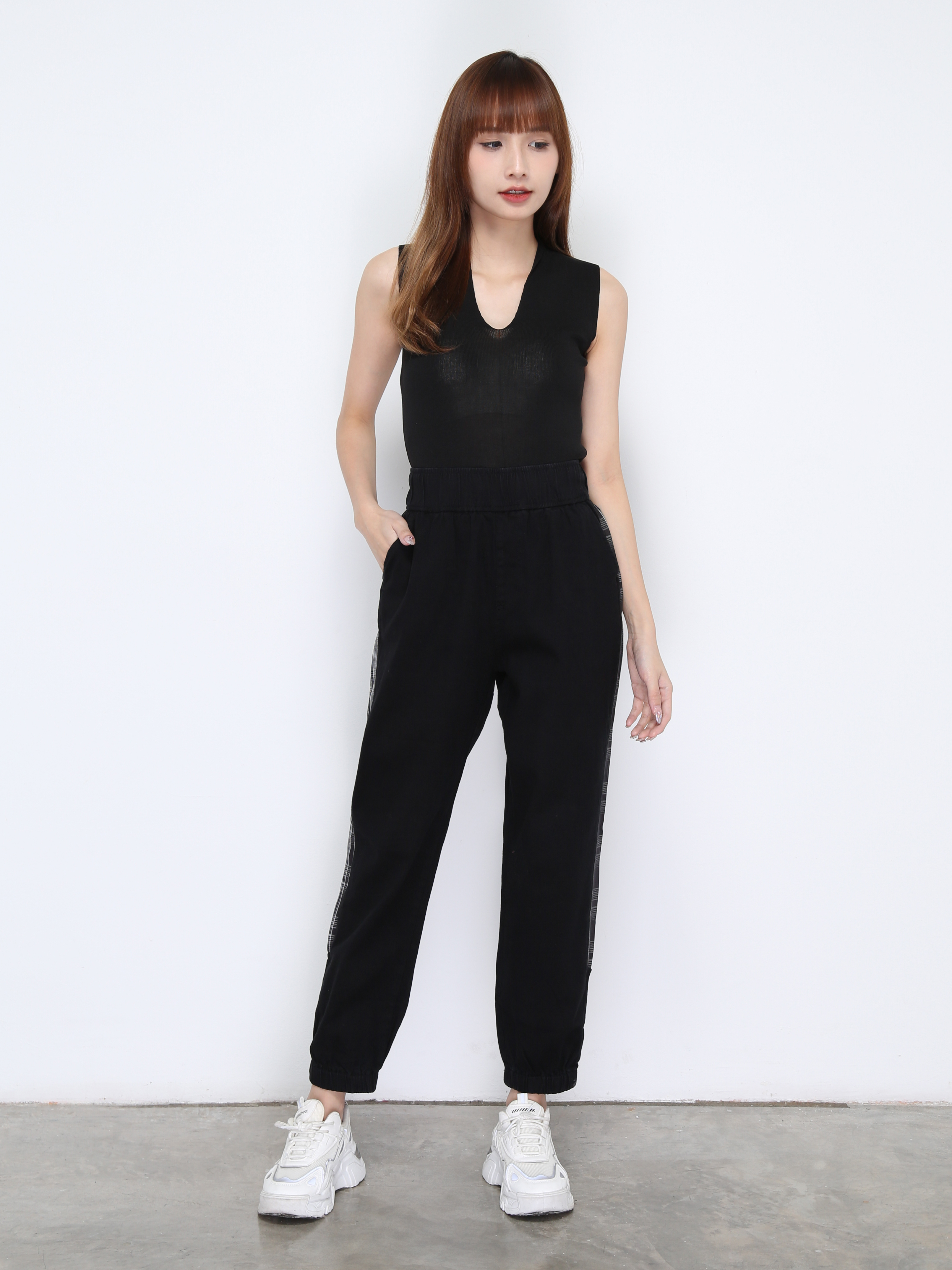 Waist Strechable Checker Denim Long Pant 20228