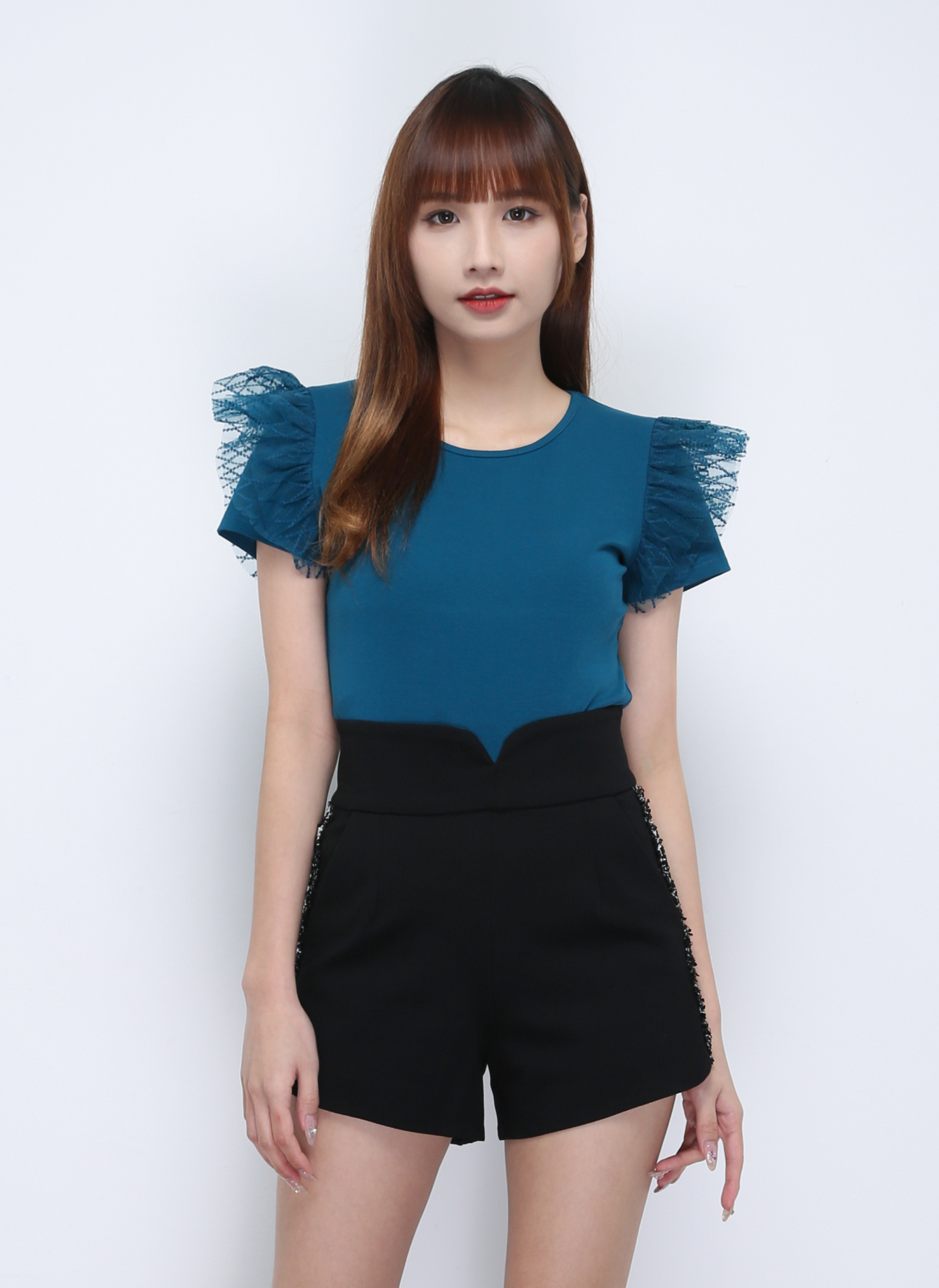 Lace Short Sleeve Plain Top 21828