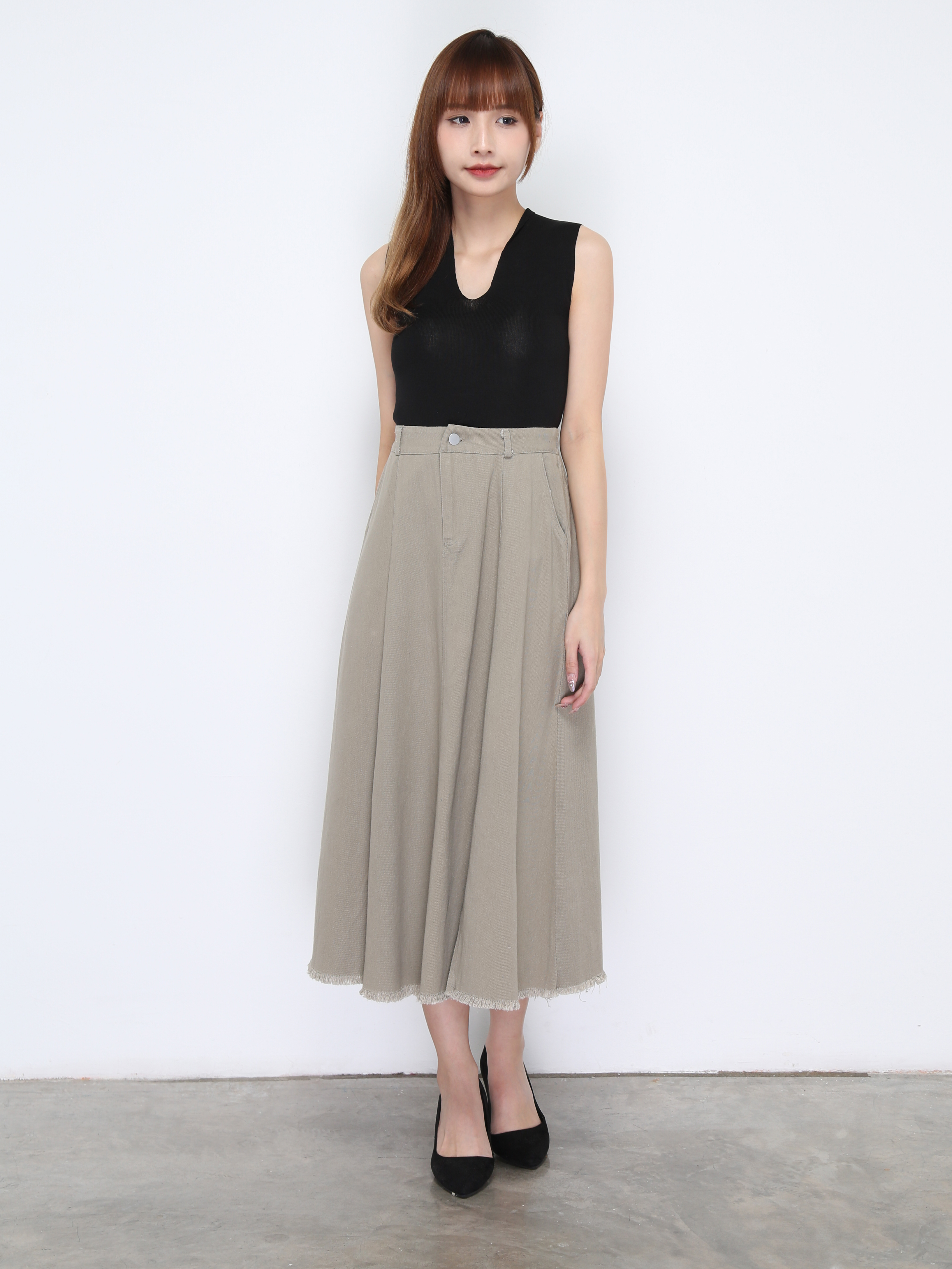 A Line Two Side Slit Long Skirt 19935