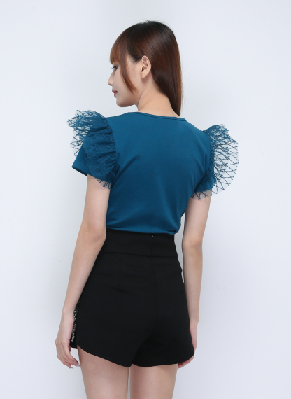 Lace Short Sleeve Plain Top 21828