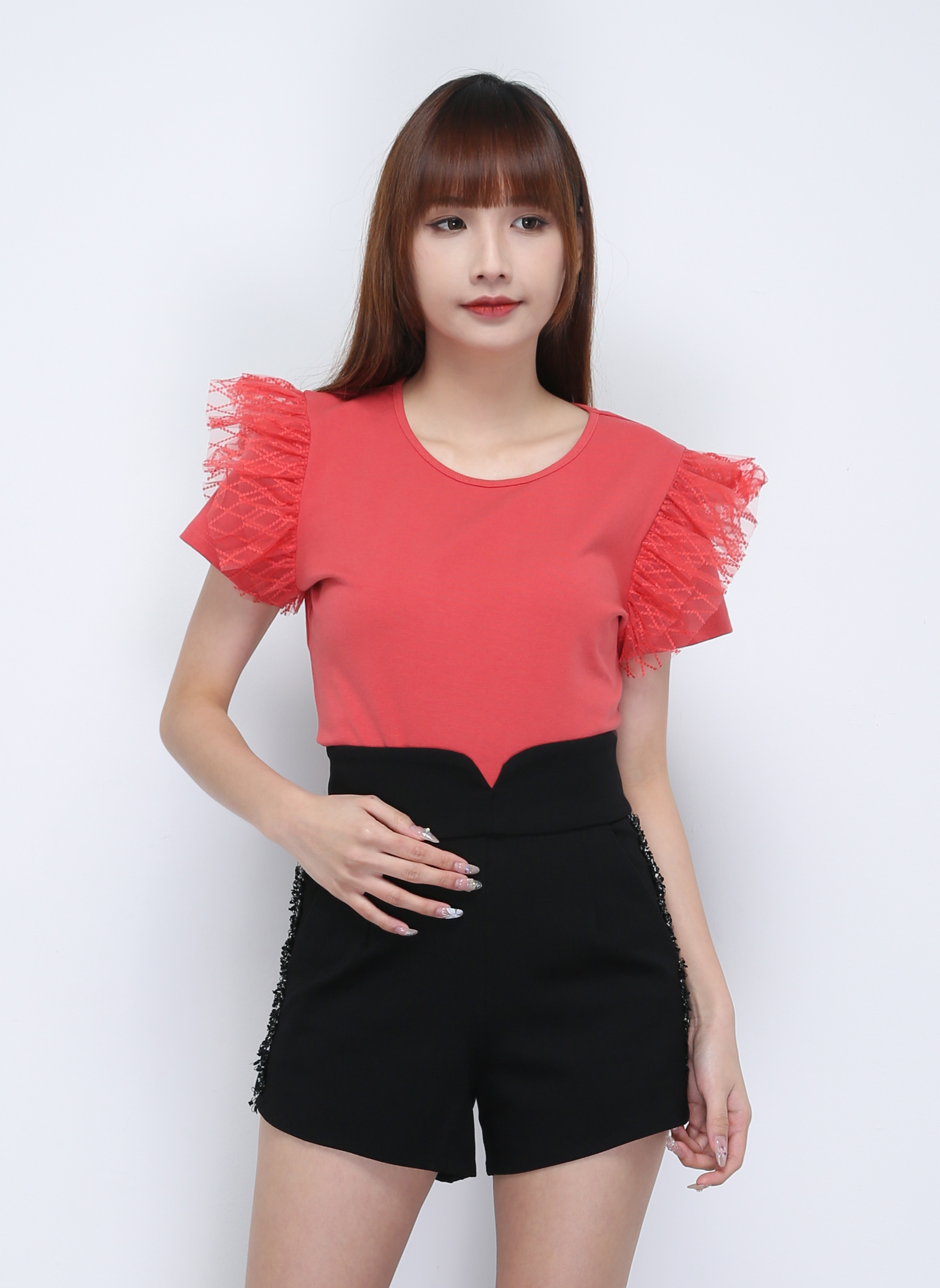 Lace Short Sleeve Plain Top 21828