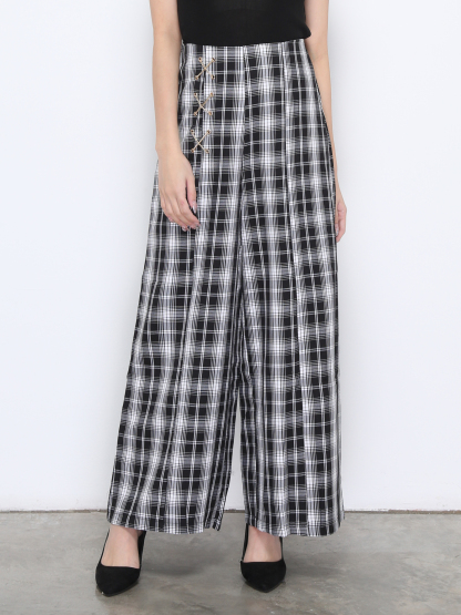 Side Tie Up Plaid Long Pant 20215