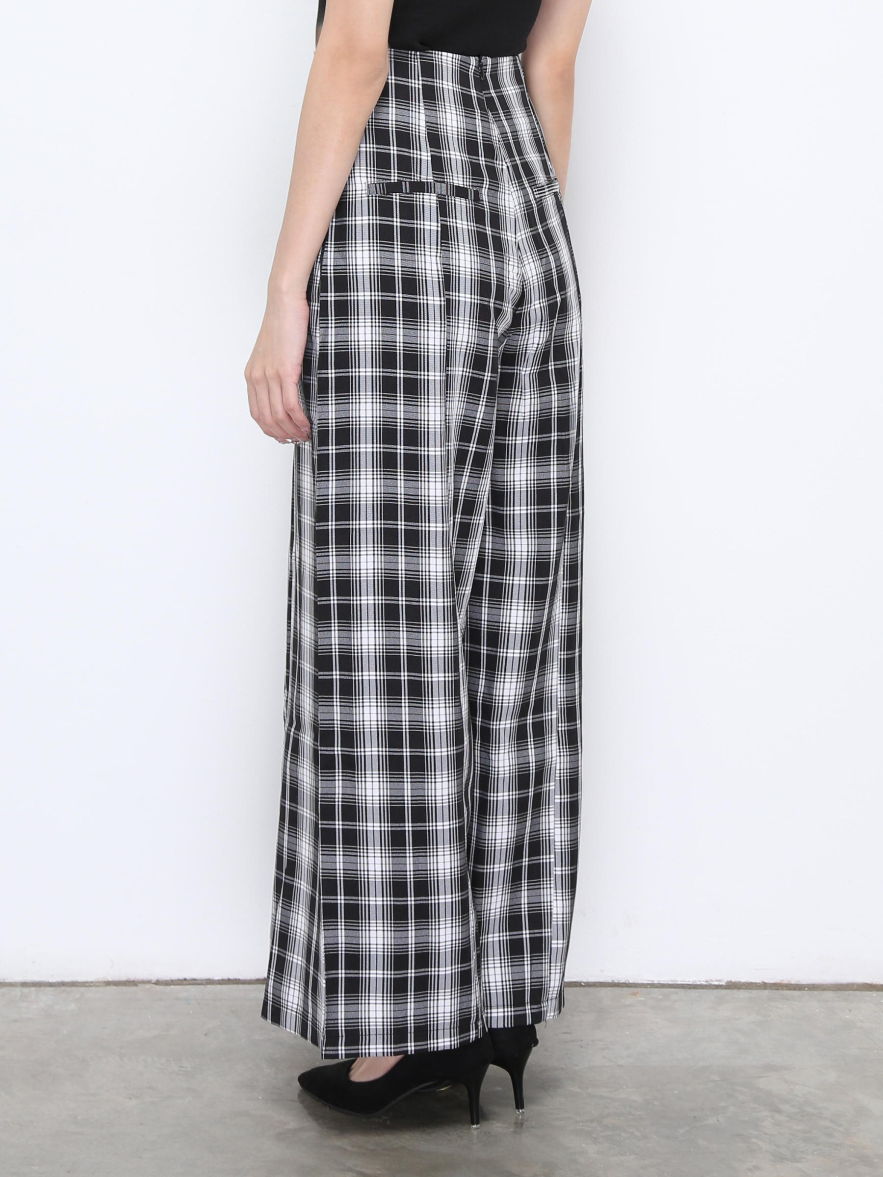Side Tie Up Plaid Long Pant 20215