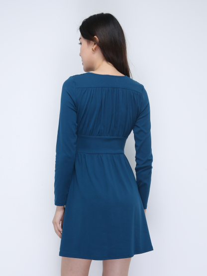 V Neck Long Sleeve With Decorative Button Dress 21886
