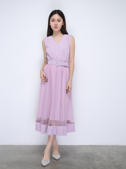 Sleeveless V Neck Net Skirt Dress 21897