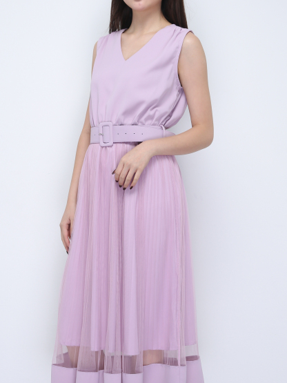 Sleeveless V Neck Net Skirt Dress 21897