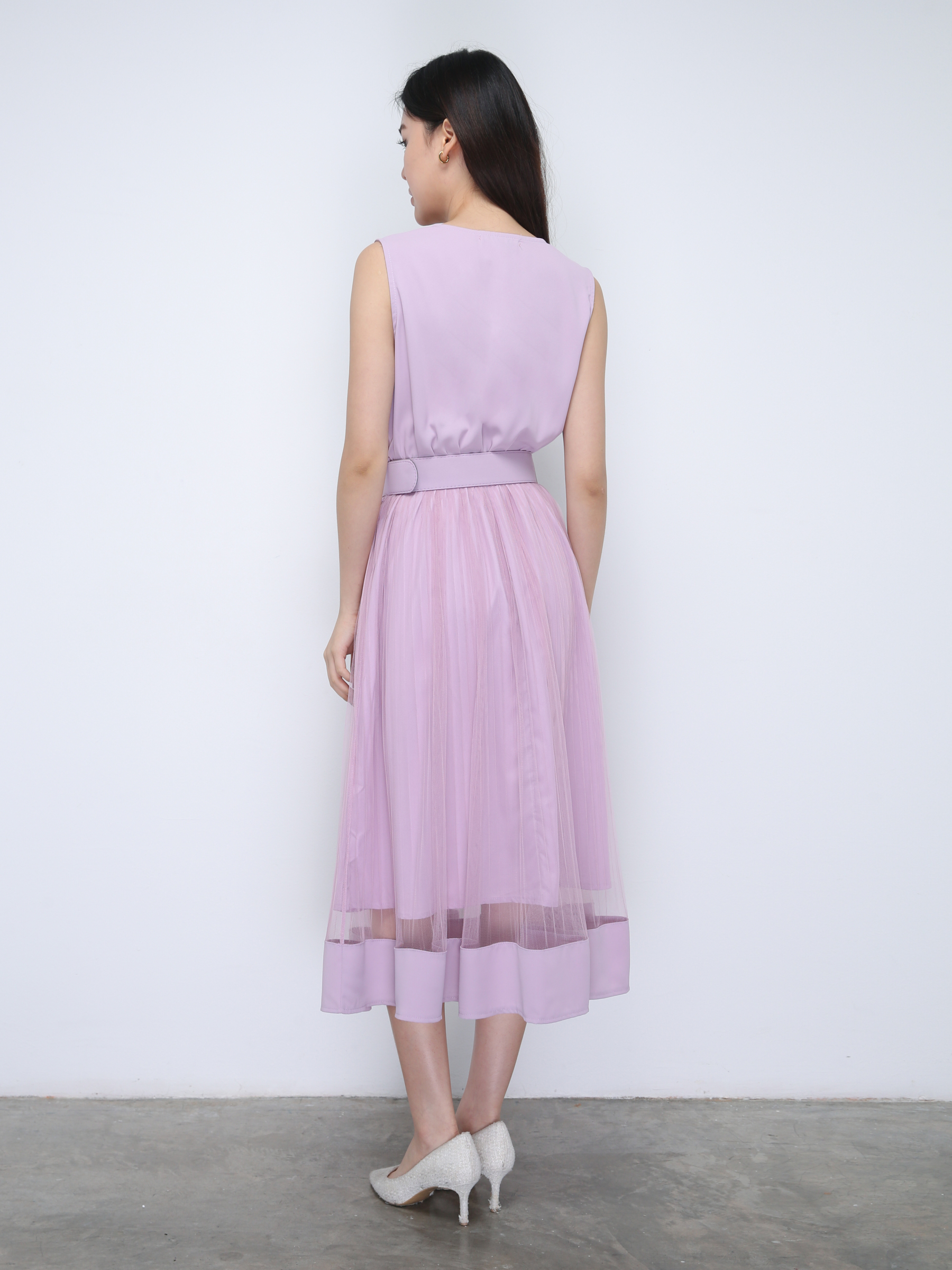 Sleeveless V Neck Net Skirt Dress 21897