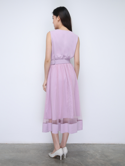 Sleeveless V Neck Net Skirt Dress 21897