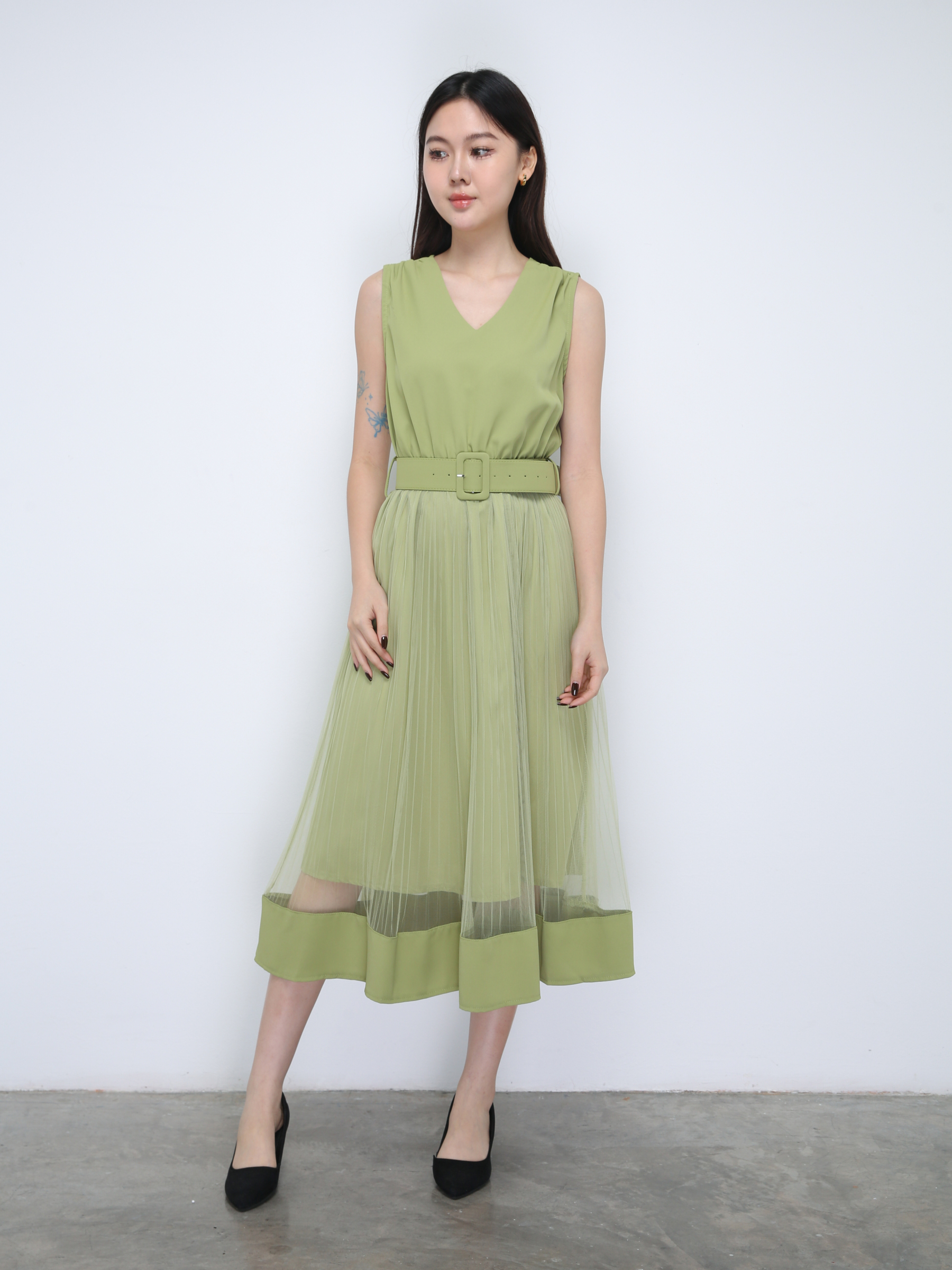 Sleeveless V Neck Net Skirt Dress 21897