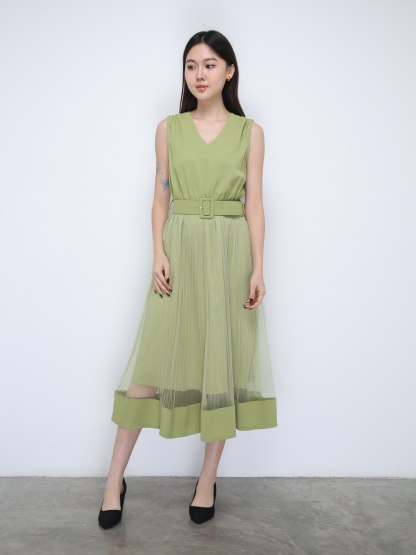 Sleeveless V Neck Net Skirt Dress 21897