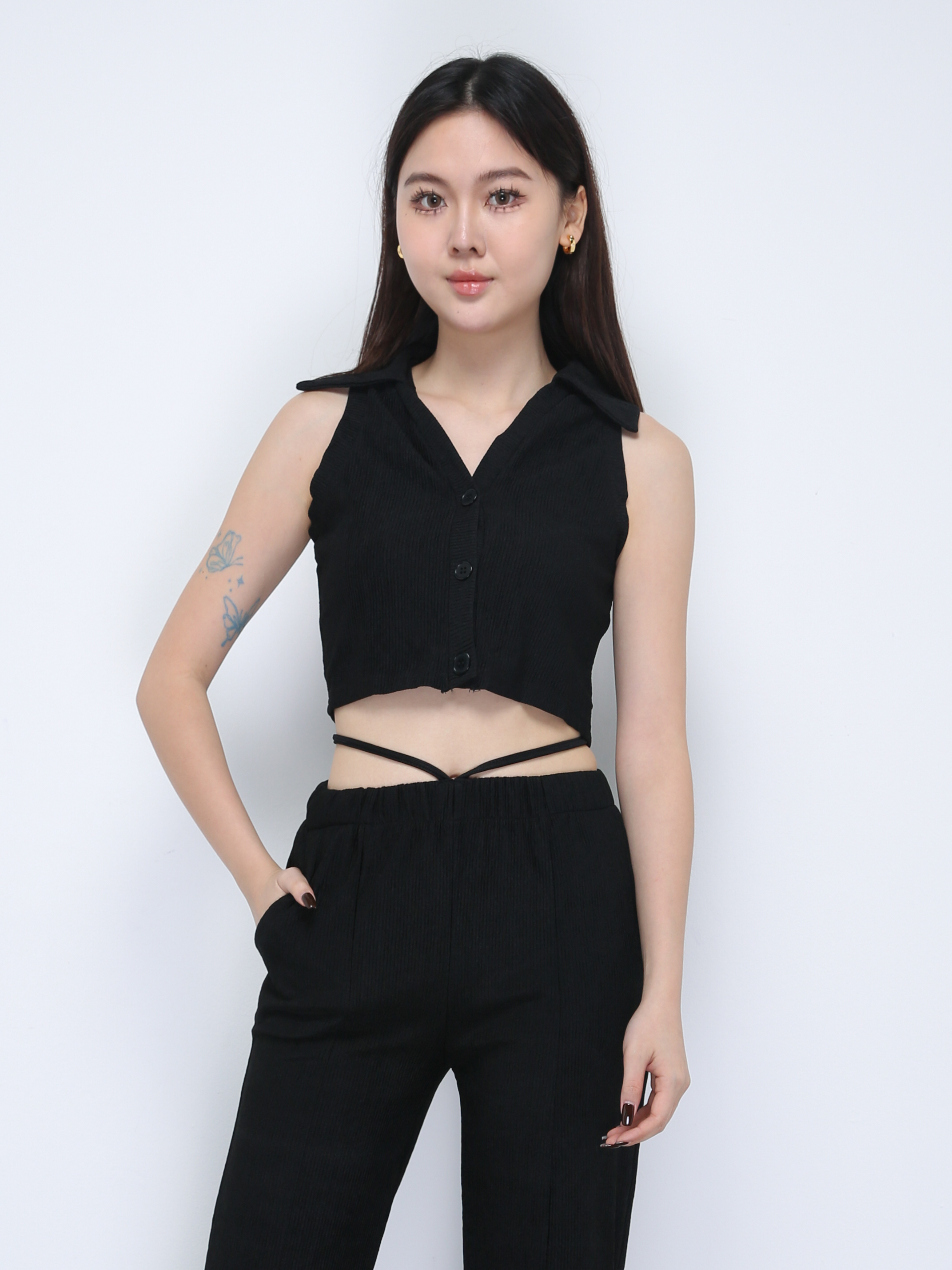 Knitted Sleeveless With Waist Strap Set 21928