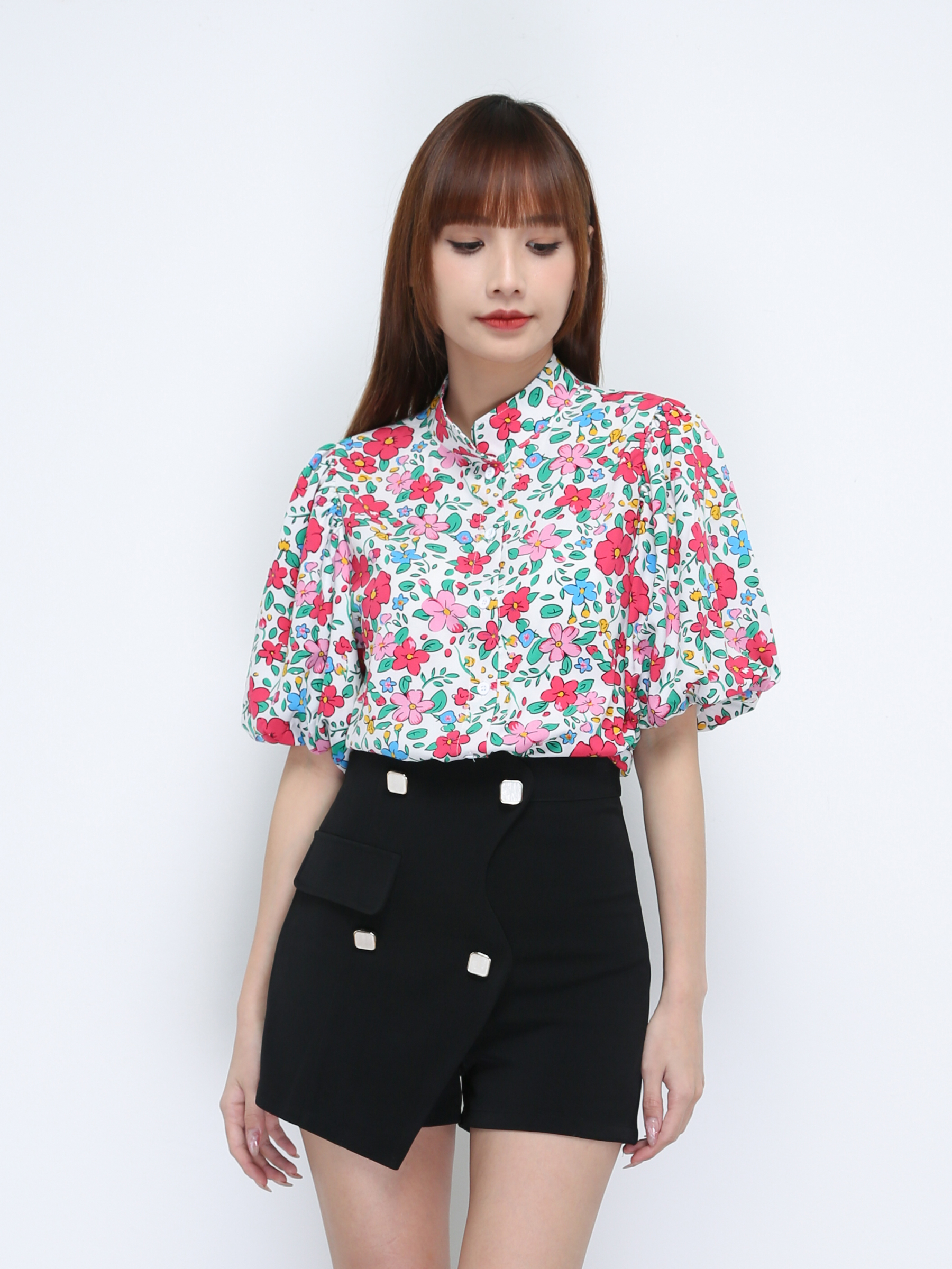 High Waist Square Button Skirt Pants 21516