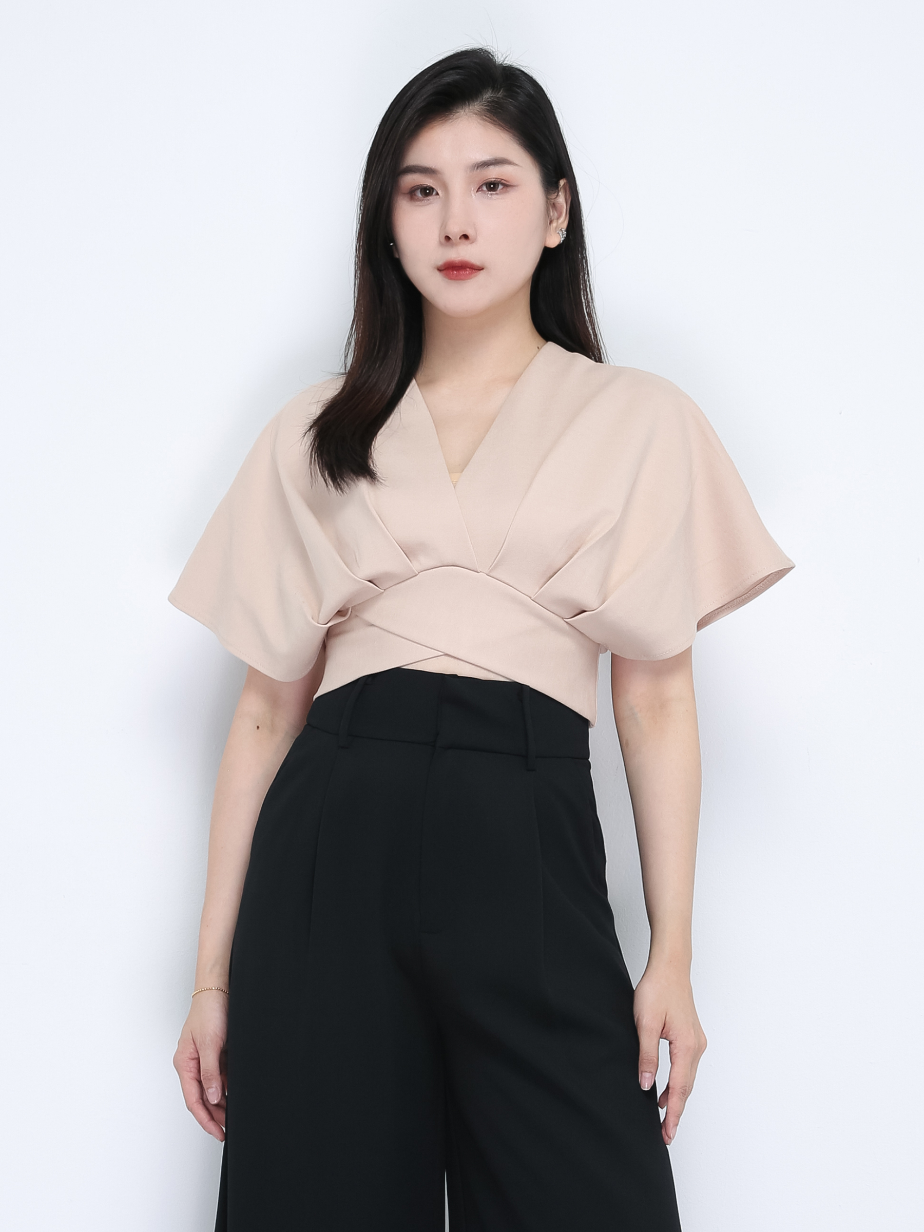 Back Zip Wrap v Neck Top 35705