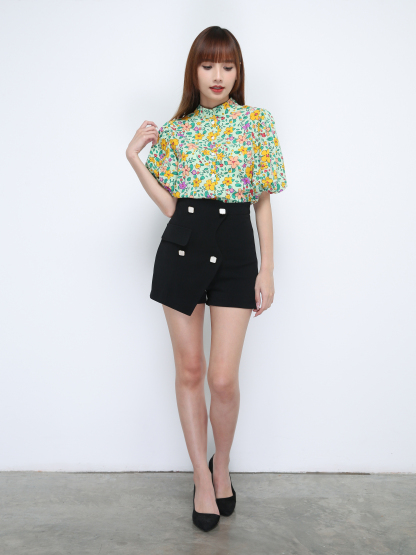 High Waist Square Button Skirt Pants 21516