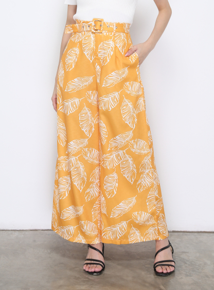 High Waist With Leaf With Belt Long Pants 20889