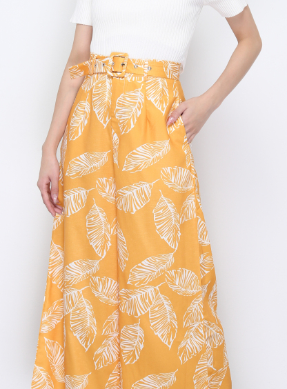High Waist With Leaf With Belt Long Pants 20889