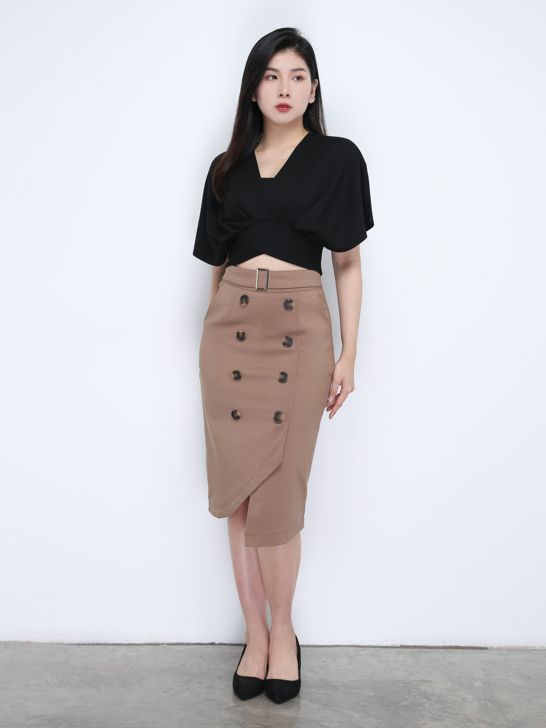 Back Zip Wrap v Neck Top 35705