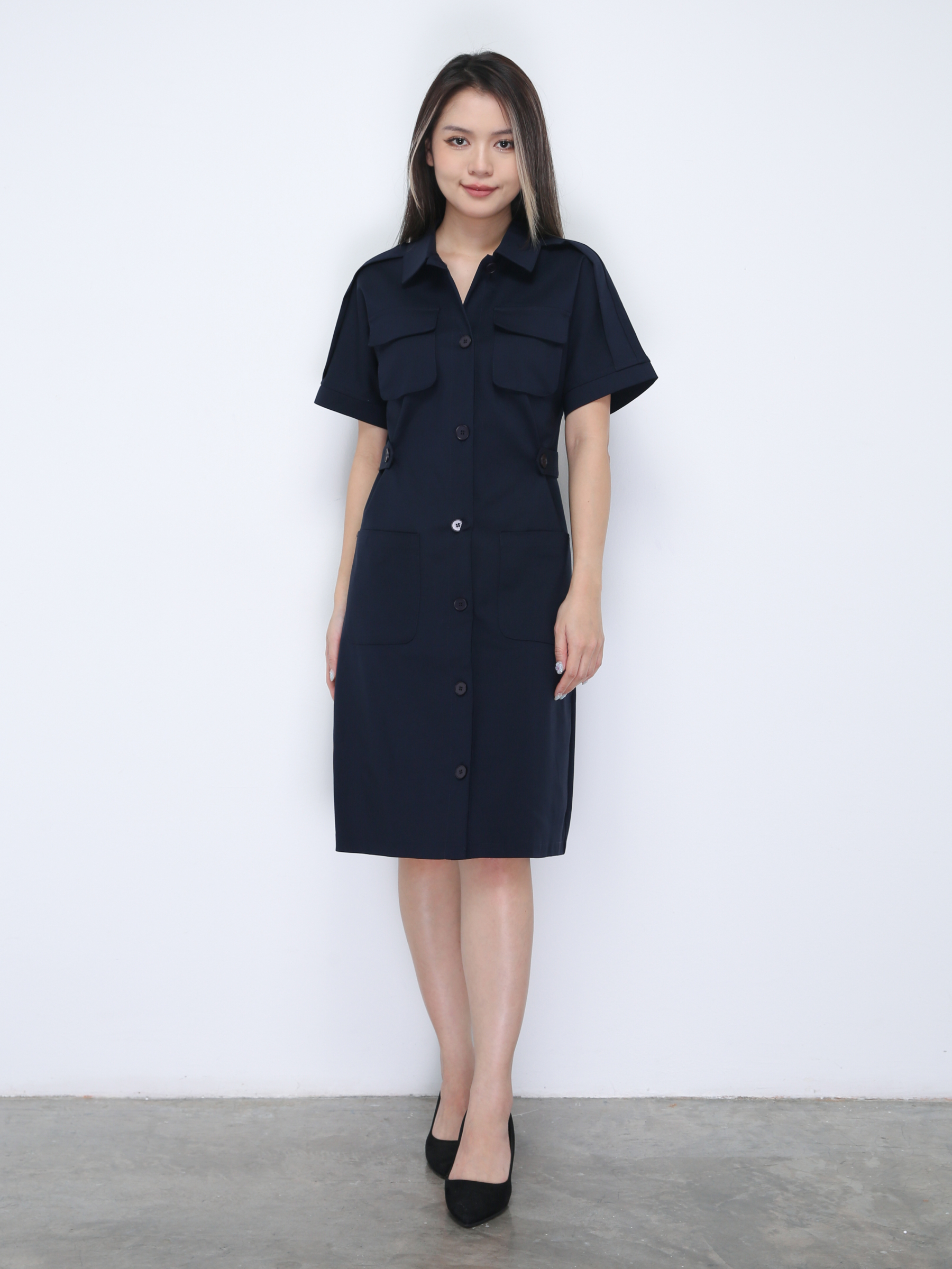 Short Sleeve Front Button Dress 36021