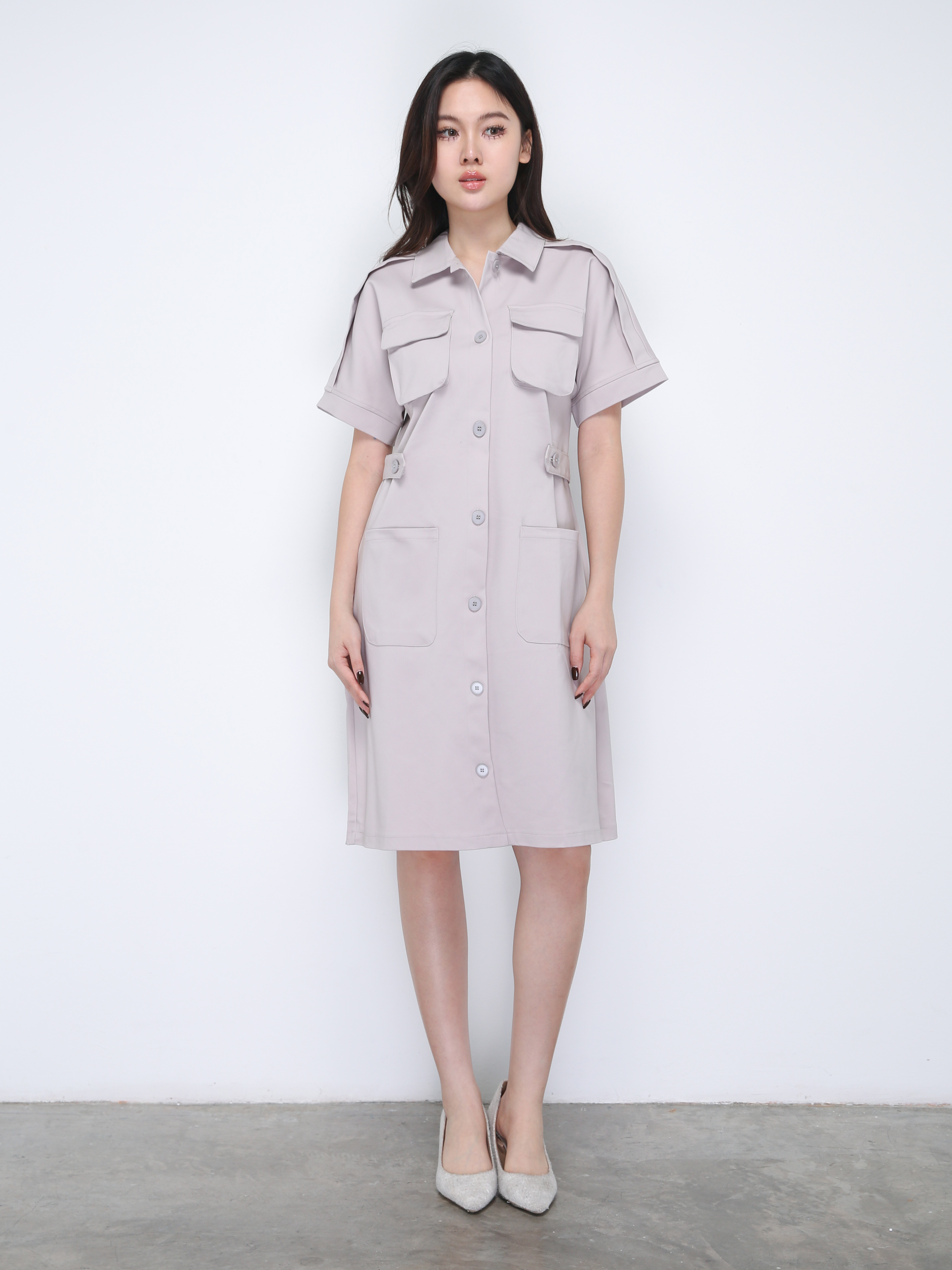 Short Sleeve Front Button Dress 36021