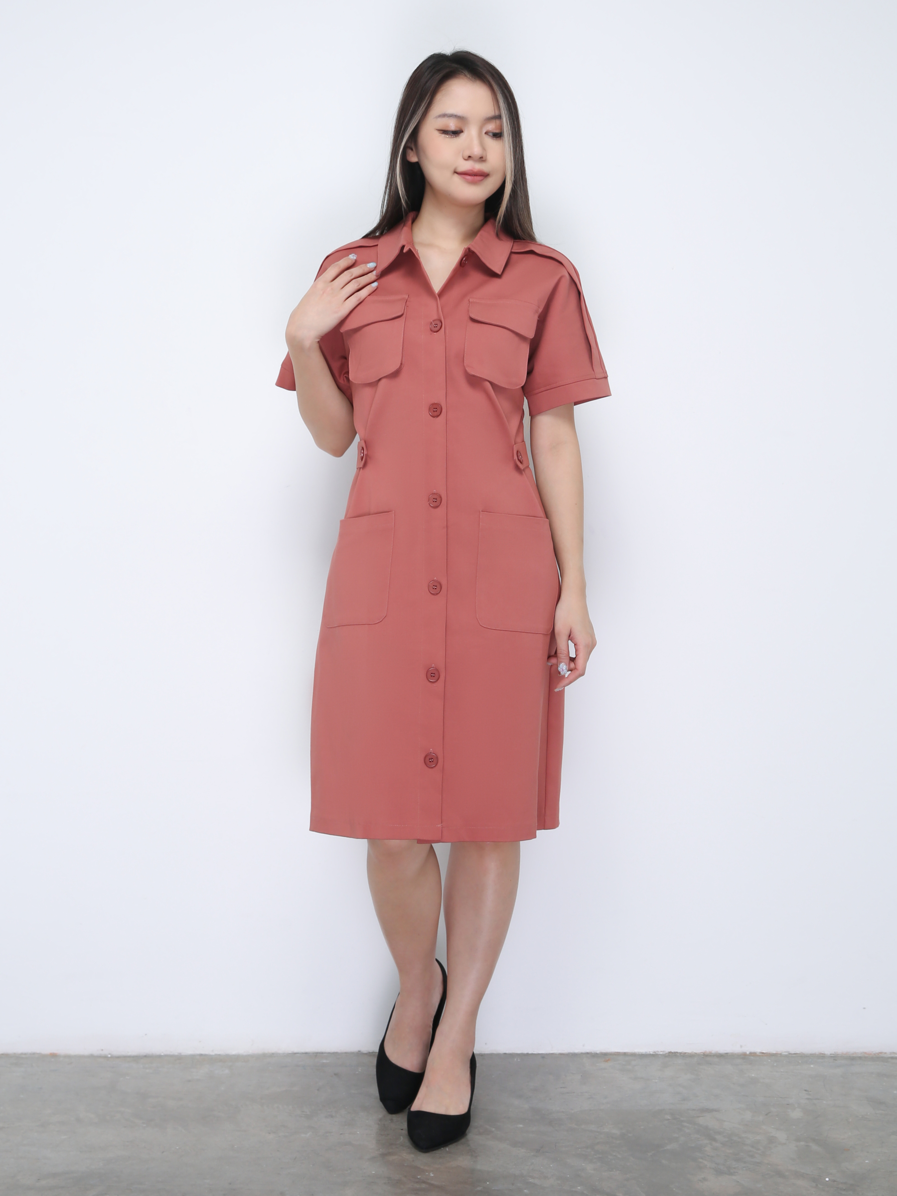 Short Sleeve Front Button Dress 36021