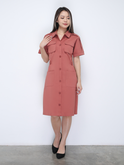 Short Sleeve Front Button Dress 36021