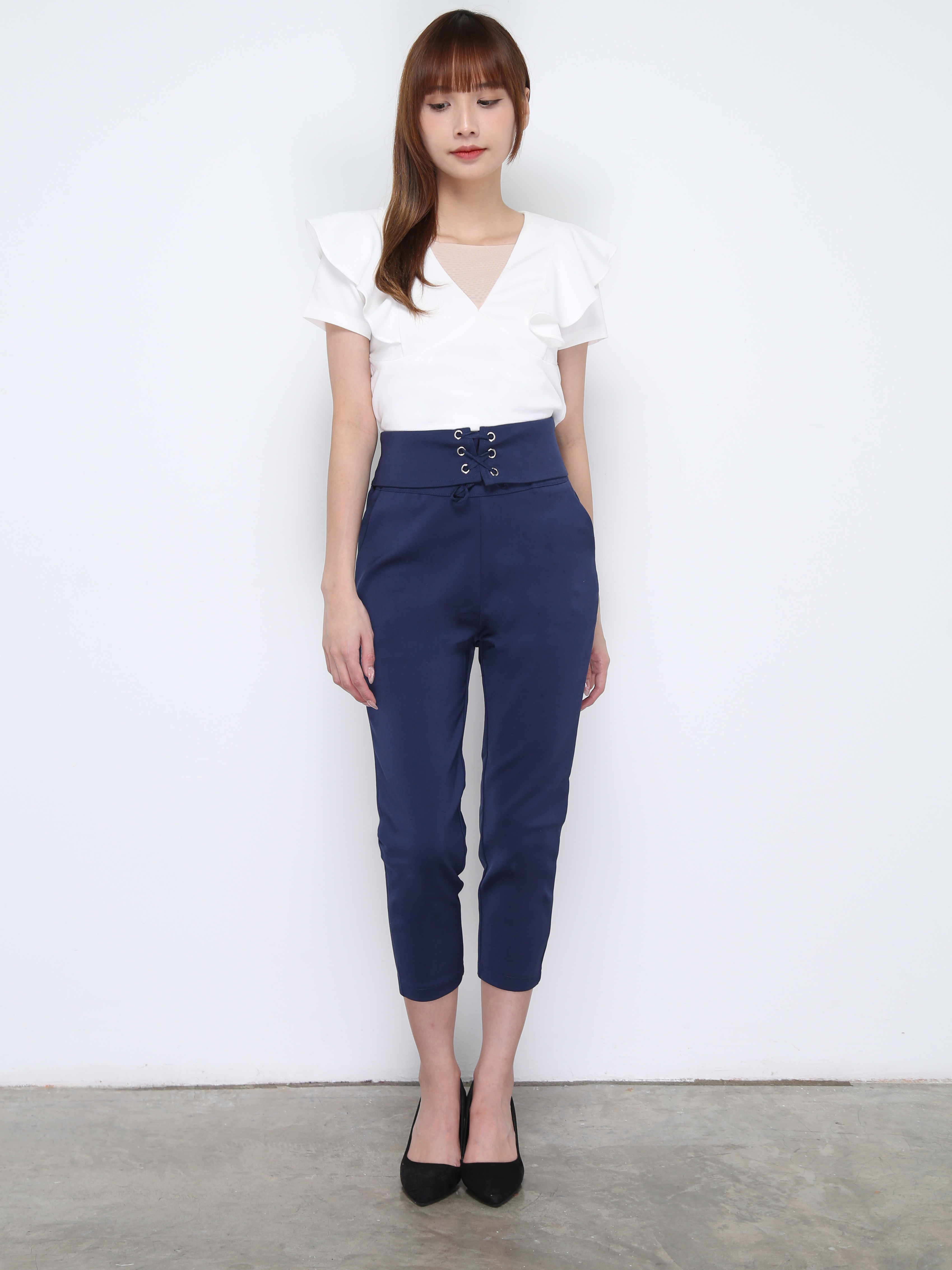 High Waist Tie Up Long Pants 20797