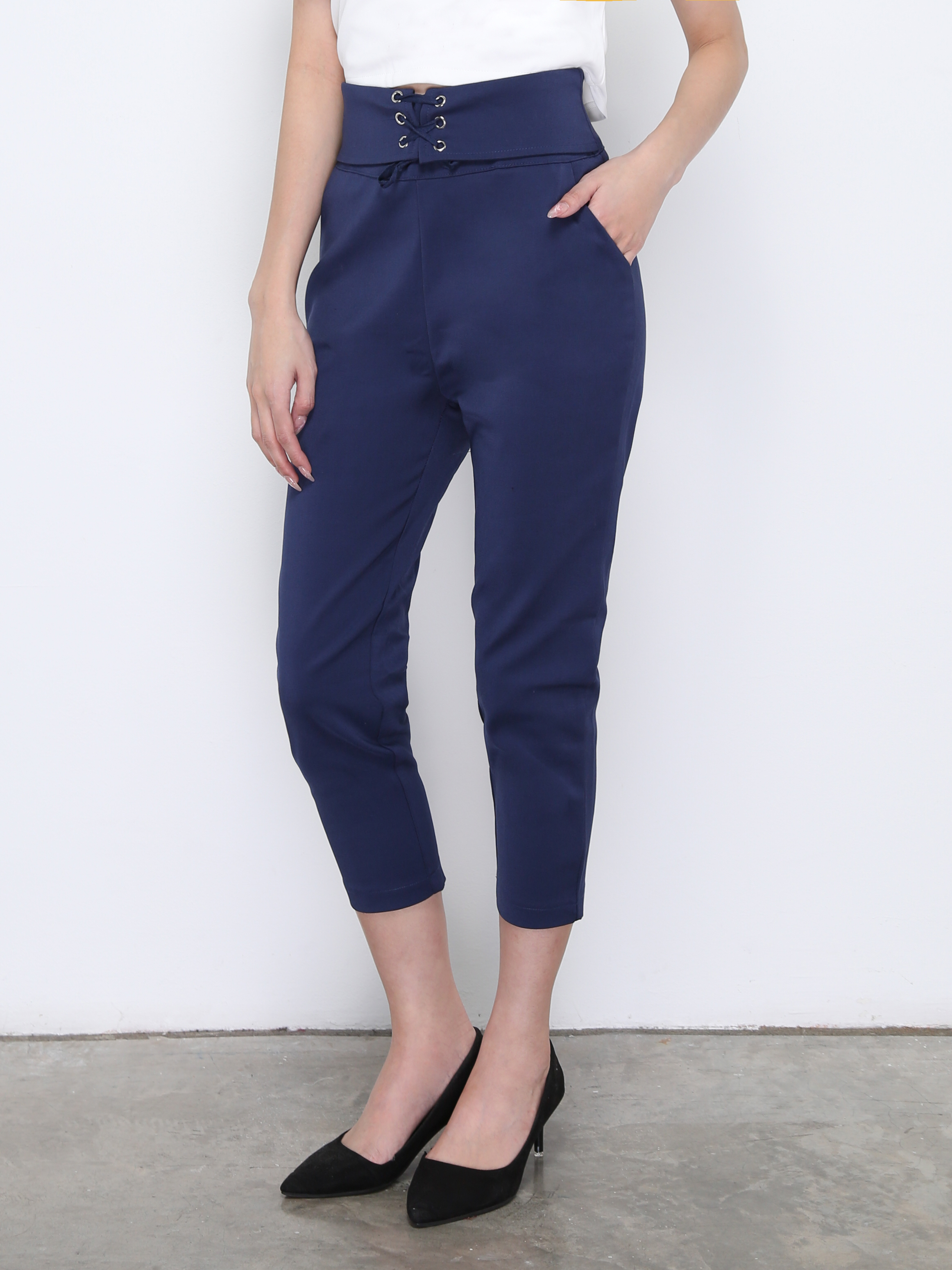 High Waist Tie Up Long Pants 20797
