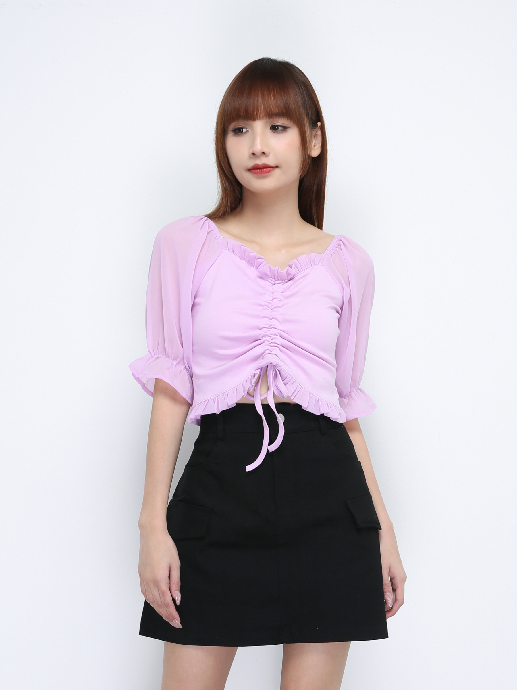 Chiffon Sleeve With Drawstring Top 21449