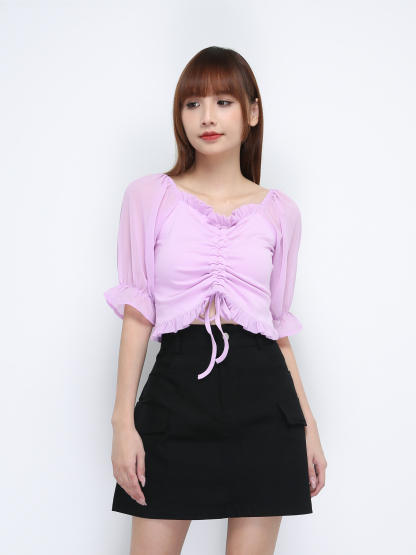 Chiffon Sleeve With Drawstring Top 21449