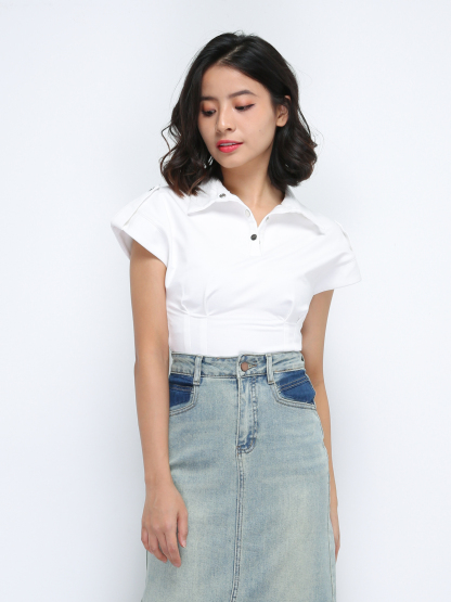 Cap Sleeve With Collar Top DJ008