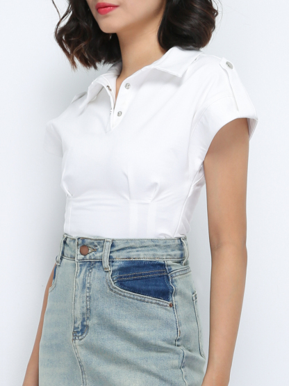 Cap Sleeve With Collar Top DJ008