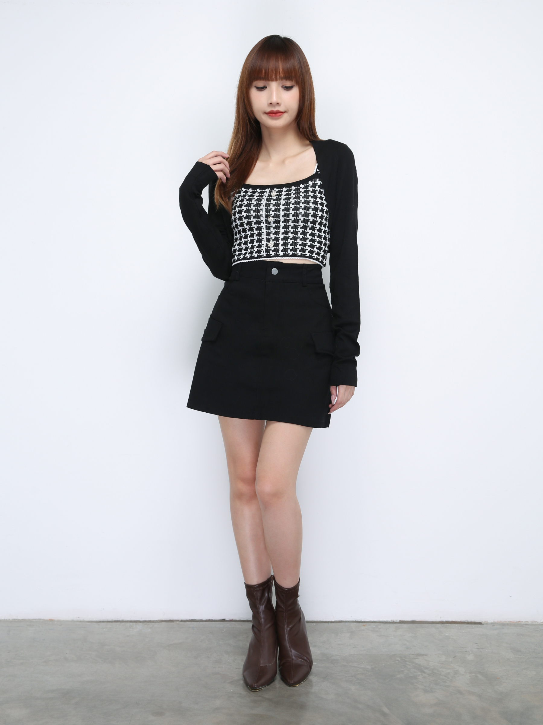 Houndstooth Front Decorative Button With Outer Set Top 21420