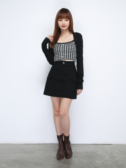 Houndstooth Front Decorative Button With Outer Set Top 21420