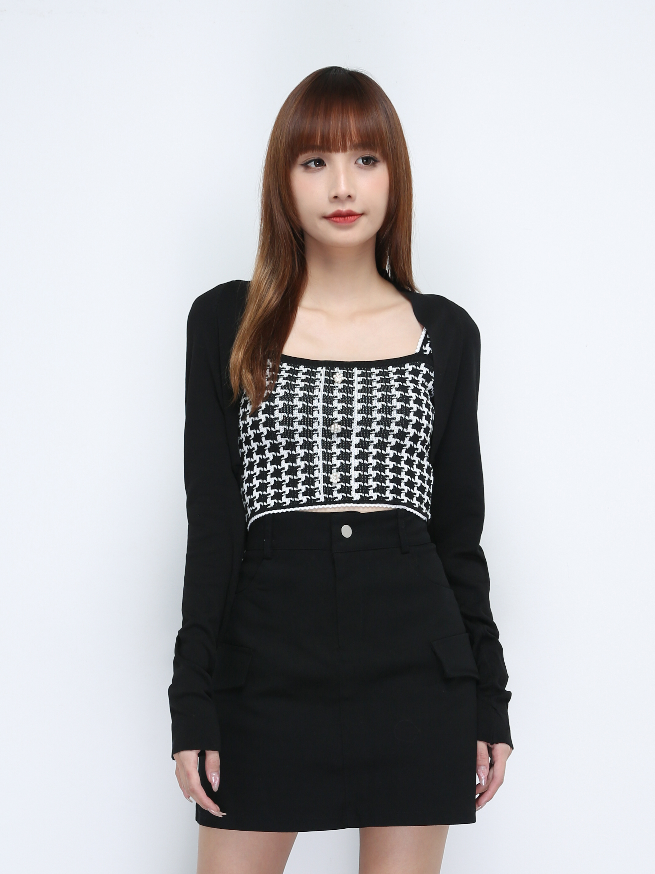 Houndstooth Front Decorative Button With Outer Set Top 21420