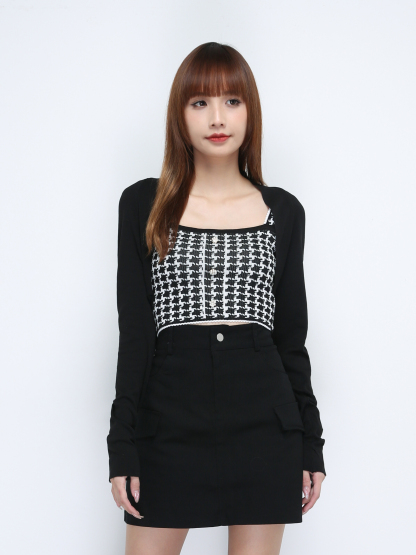 Houndstooth Front Decorative Button With Outer Set Top 21420