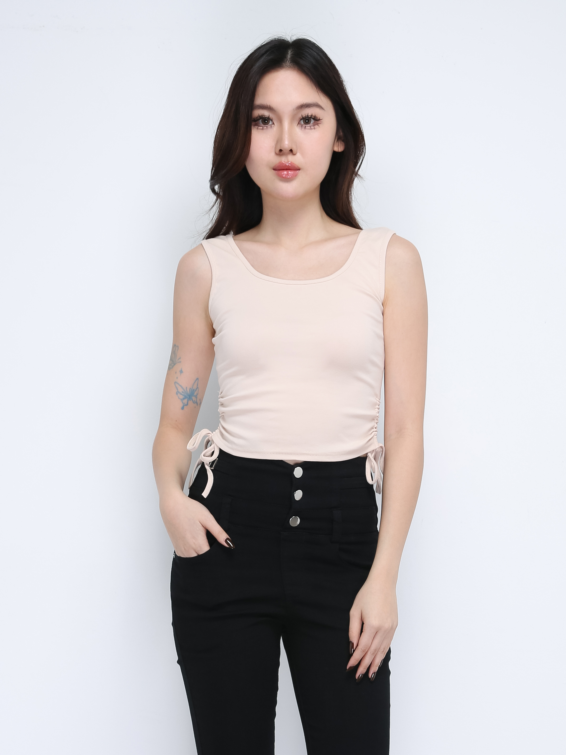 Sleeveless Plain Basoc Side Drawstring Top 21352