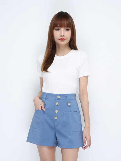 High Waist Decorative Breasted Button Short Pants 21440