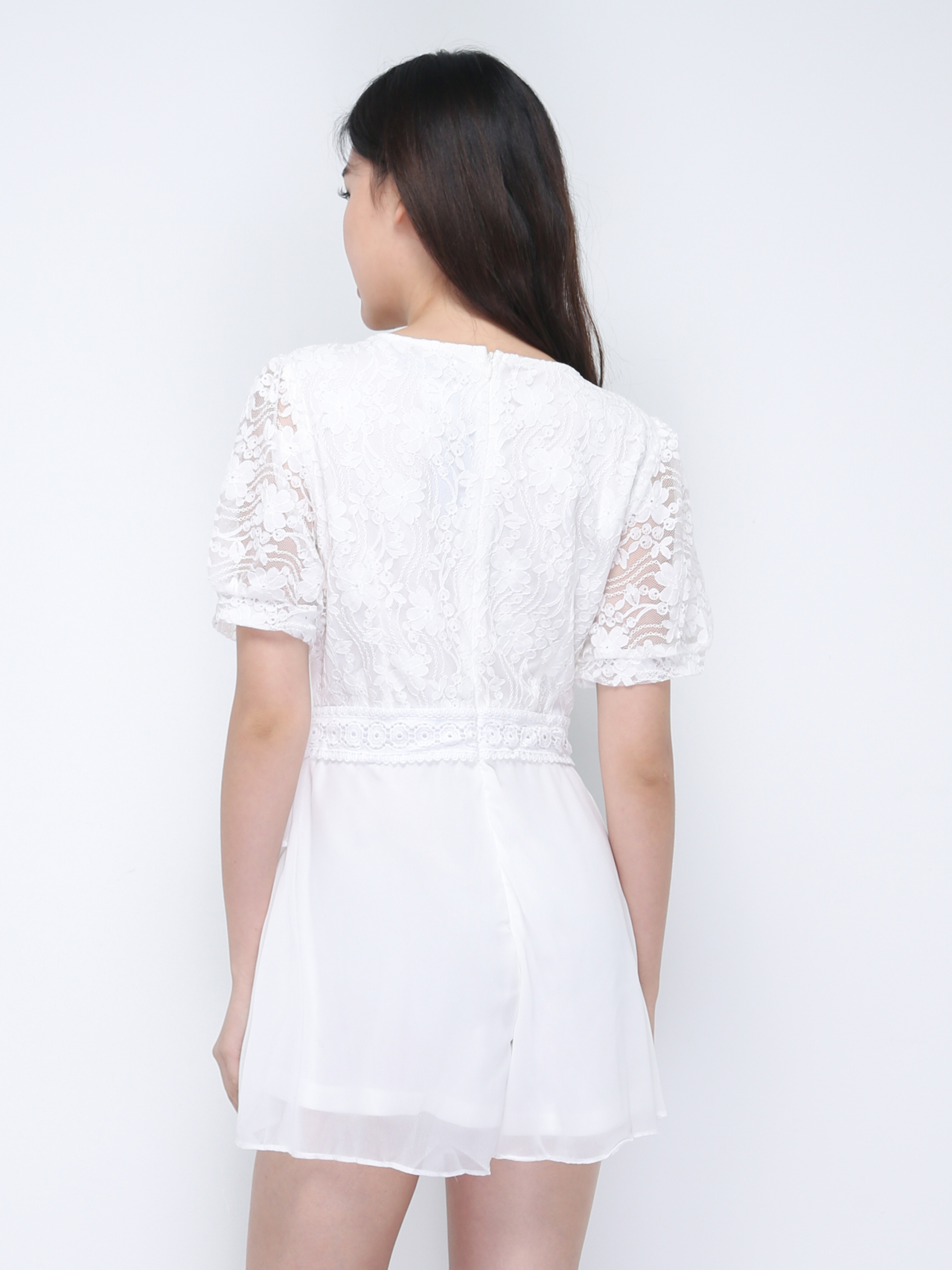 V Neck Lace With Pearl Button Jumpsuit 21736