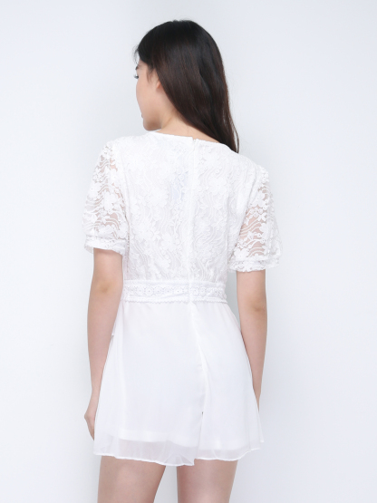 V Neck Lace With Pearl Button Jumpsuit 21736