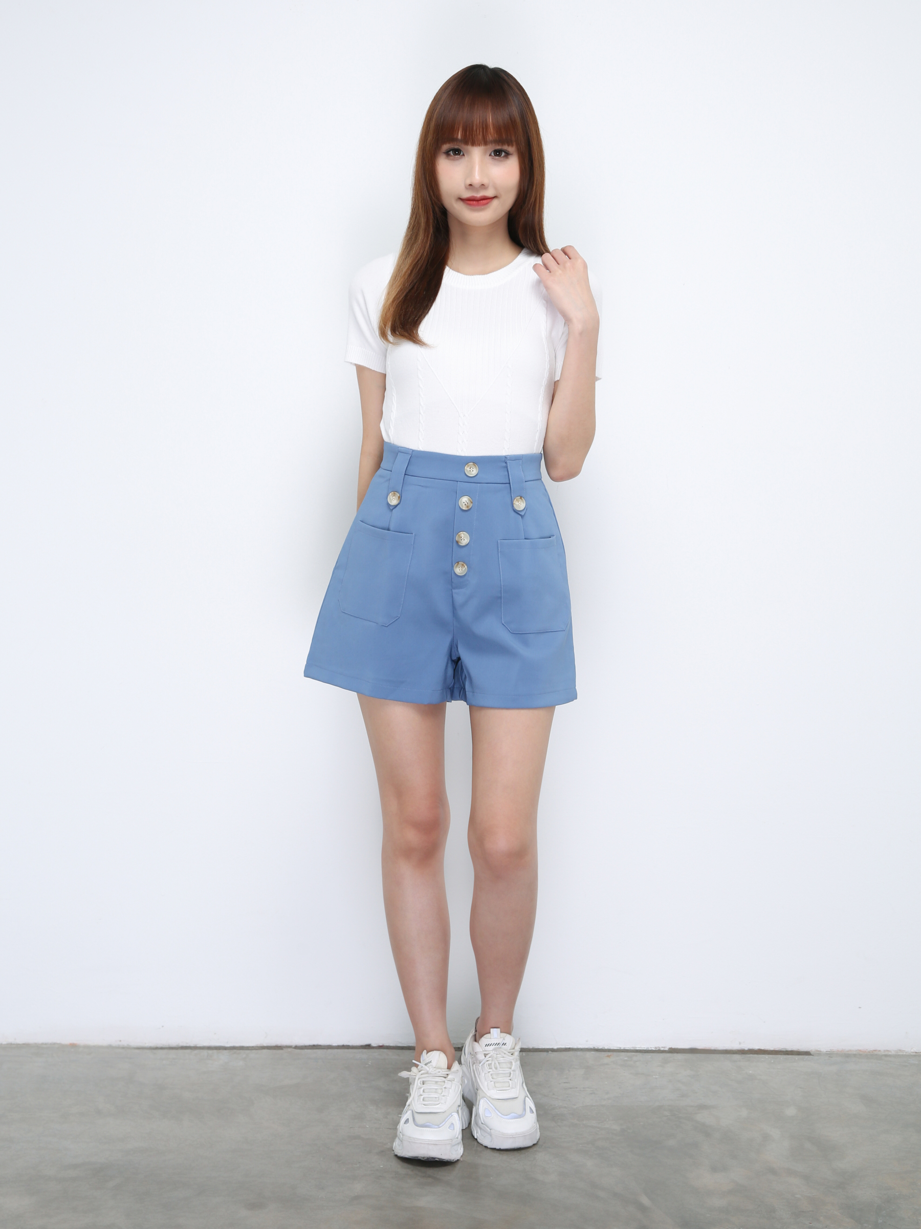 High Waist Decorative Breasted Button Short Pants 21440