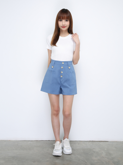 High Waist Decorative Breasted Button Short Pants 21440