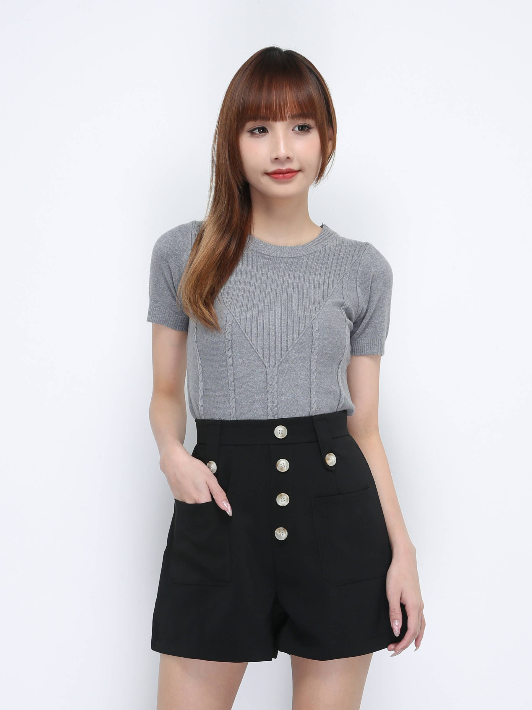 High Waist Decorative Breasted Button Short Pants 21440